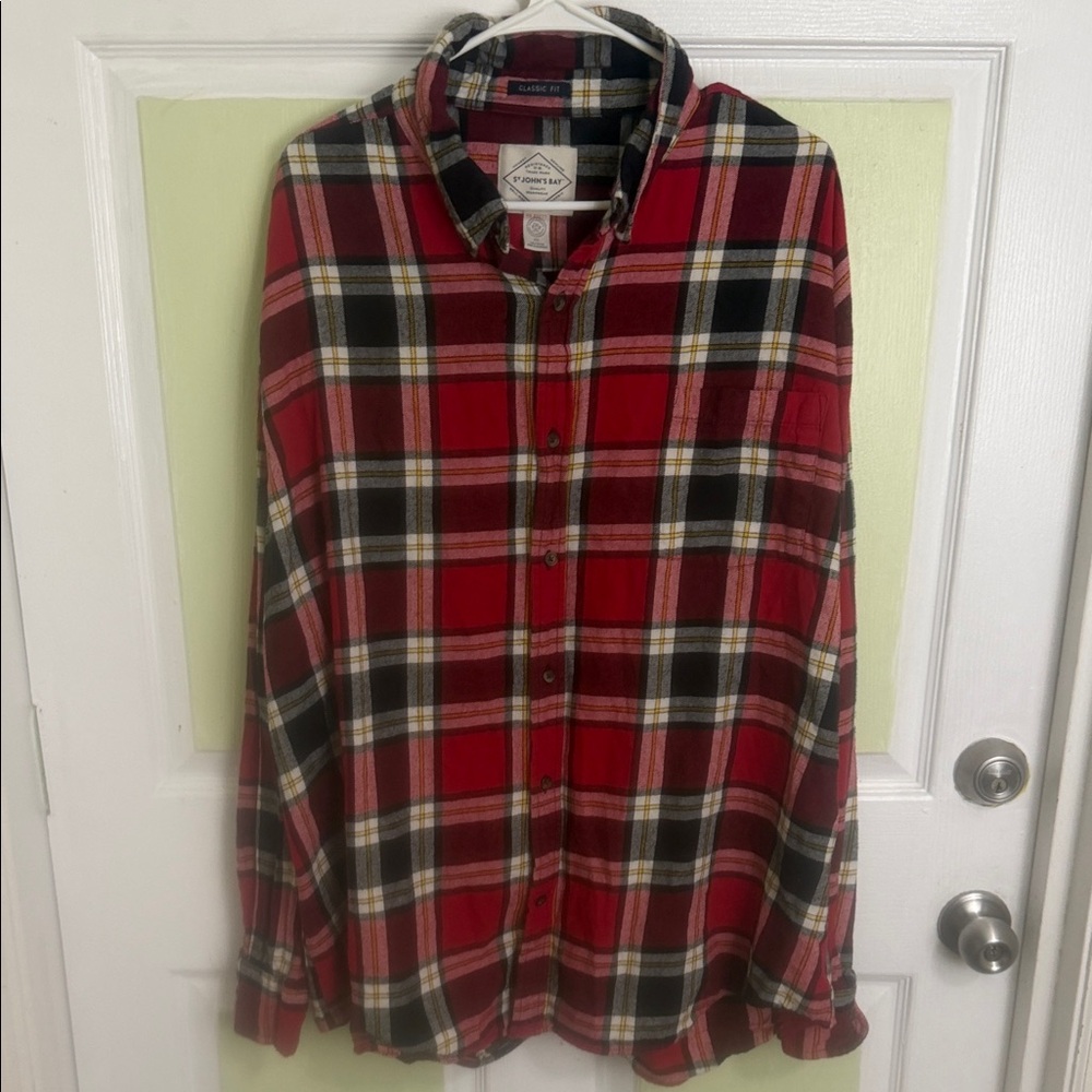 (1974) St. John's Bay Red and Black Plaid Button-Down Shirt